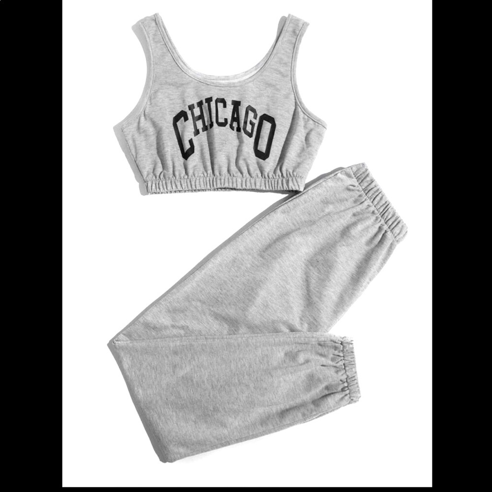 Letter Crop Tank Top & Solid Sweatpants
